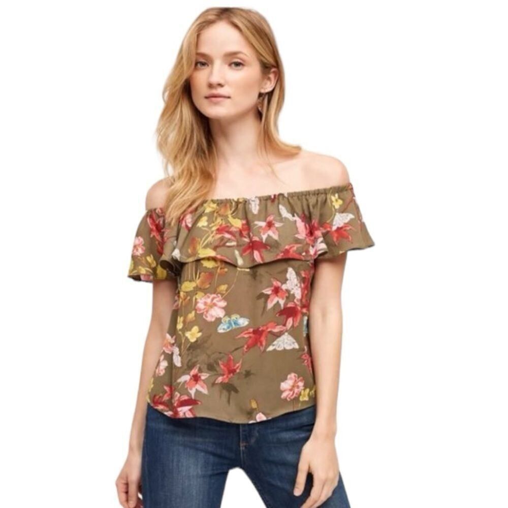 MAEVE ANTHROPOLOGIE Women's Vallita Off-The-Shoulder Blouse Green Size Small